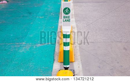green bike lane pole in bangkok thailand
