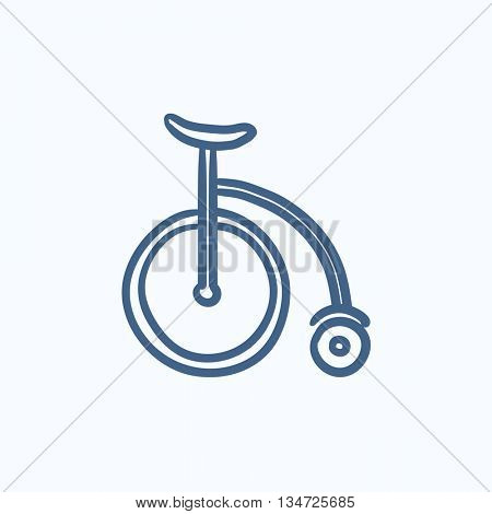 Circus old bicycle vector sketch icon isolated on background. Hand drawn Circus old bicycle icon. Circus old bicycle sketch icon for infographic, website or app.