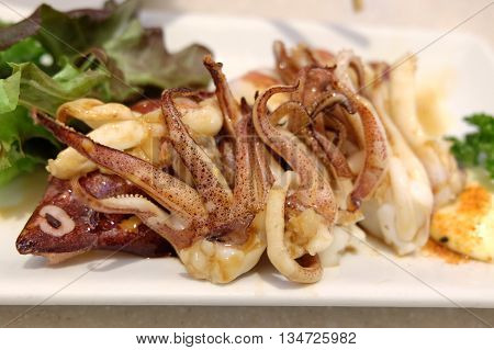 close up food Squid teriyaki grill thailand