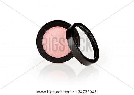 face powder pink blush with cover, isolated on white background