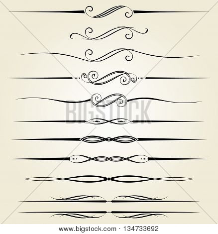 Vector set of ornate calligraphic vintage elements, dividers and page decorations.