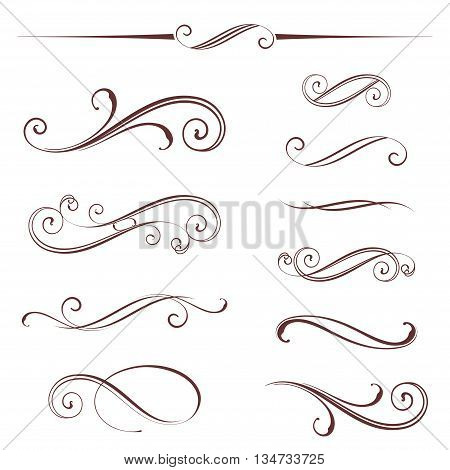 Vector set of ornate calligraphic vintage elements, dividers and page decorations.