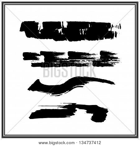 Set of four rough inky brush strokes