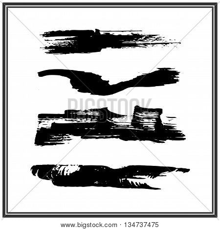 Set of four rough inky brush strokes