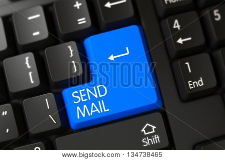 Button Send Mail on Modern Keyboard. Send Mail Close Up of Modern Keyboard on a Modern Laptop. Computer Keyboard with Hot Keypad for Send Mail. 3D Render.