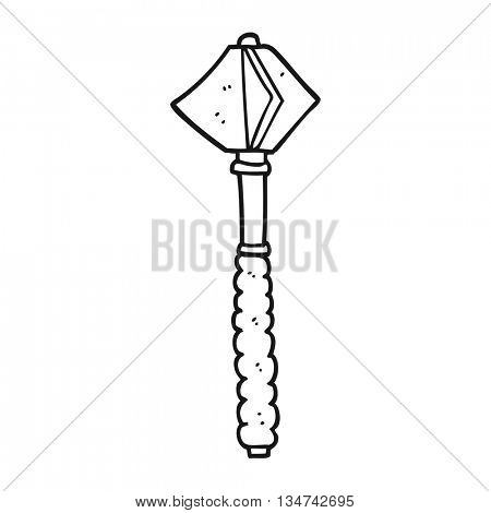 freehand drawn black and white cartoon medieval mace