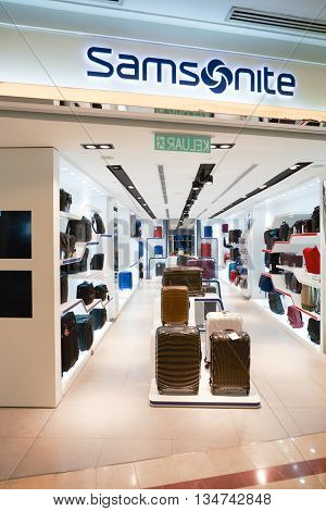 KUALA LUMPUR, MALAYSIA - MAY 09, 2016: Samsonite store in Suria KLCC. Suria KLCC is located in the Kuala Lumpur City Centre district. It is in the vicinity of the landmark the Petronas Towers.