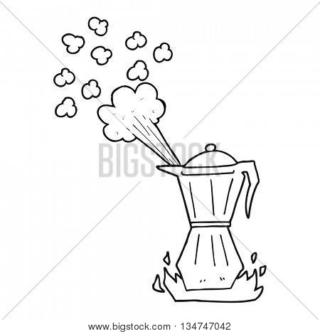 freehand drawn black and white cartoon stovetop espresso maker
