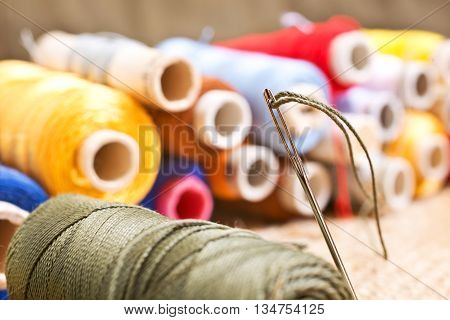 detail of sewing kit in the workroom