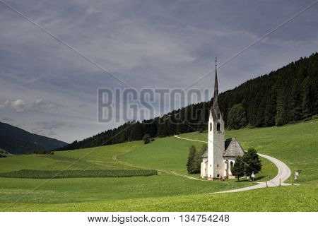 Saint Magdalina church near Villabassa in the Italian Dolomites