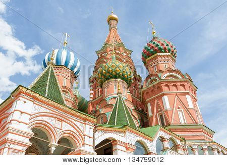 Russian Landmark St. Basil of brick, with colored domes