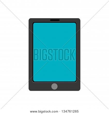 black electronic device with blue screen over isolated background, vector illustration