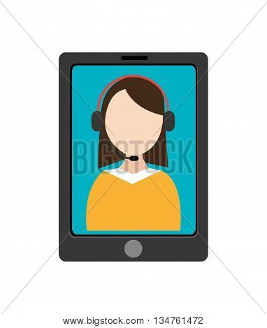 black electronic device with blue screen and woman avatar on the screen over isolated background, vector illustration