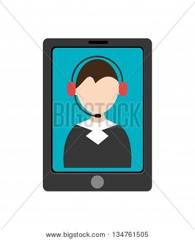black electronic device with blue screen and man avatar on the screen over isolated background, vector illustration