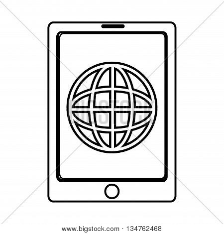 electronic device with abstract world map icon on the screen over isolated background, commerce concept , vector illustration