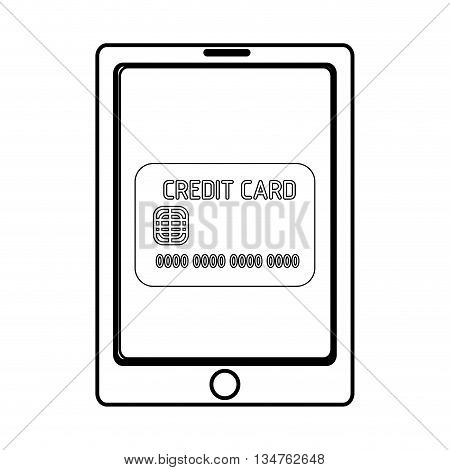 electronic device with credit card icon on the screen over isolated background, commerce concept , vector illustration