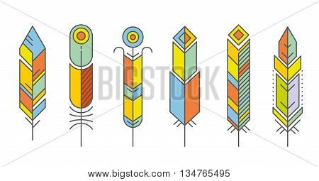 Abstract feather color icons. Feather bird ecoration, beauty feather geometric, pattern geometric feather. Vector illustration