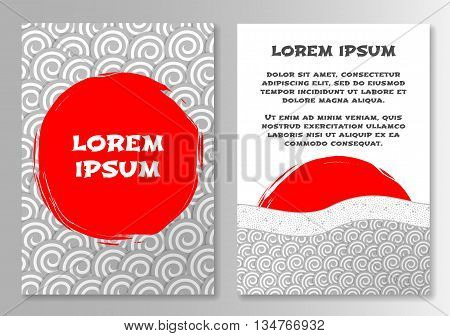 Template for brochure with sun and clouds in Japanese style. Vector illustration