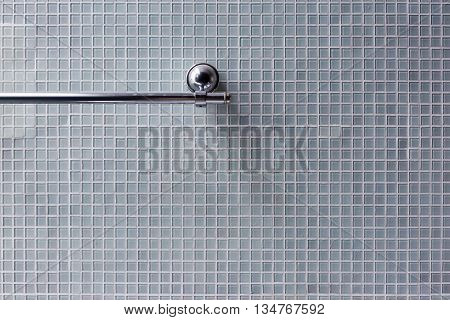 Bathroom, Stainless Steel Towel Rail In Bathroom With Mosaic Tile Wall Background