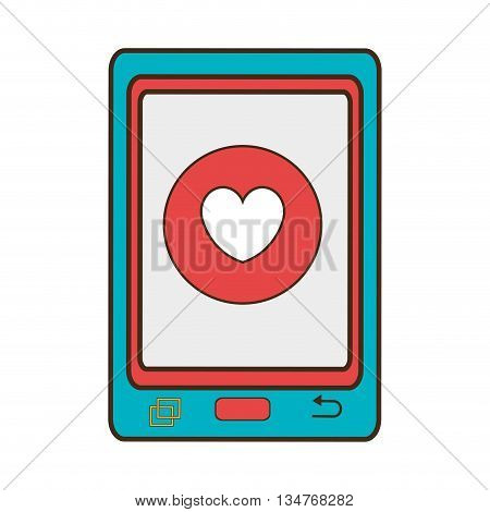 blue electronic device with red circle on the screen and heart  icon, communication concept, over isolated background, vector illustration