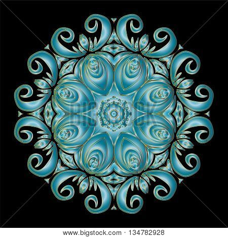 Vector Illustration. Blue mandala with a Golden stroke. Hand Drawn Mandala Oriental Decorative Element Vintage Style..
