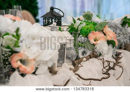 Wedding still life in rustic style. Retro stylized photo.