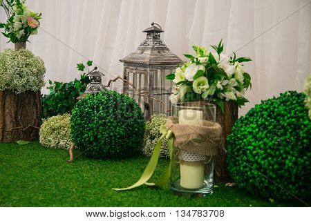 Wedding still life in rustic style. Retro stylized photo.