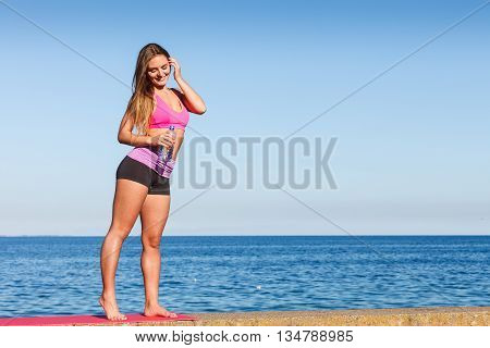 Woman Drinking Water After Sport Gym Outdoor