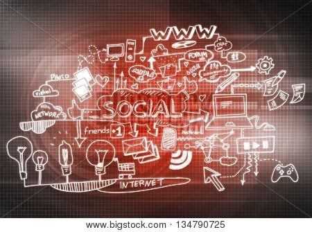 Background conceptual image with sketches of social media communcation concept