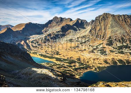 Beaitiful Mountain lake in the summer Valley of five lakes Poland Zakopane