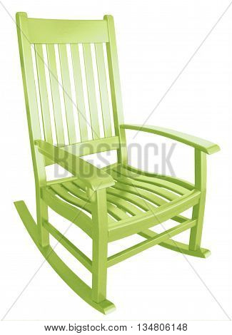 Lime green rocking chair sitting on a porch in summer relaxing at a beach house or mountain house