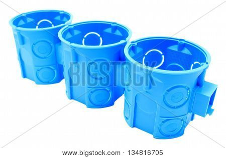Blue Electrical Boxes On White Background
