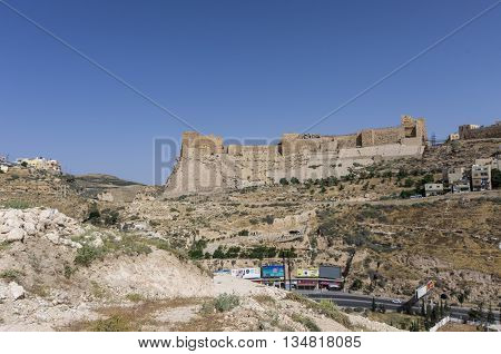Al-Karak, Jodan - June 03, 2016: View to the crusader castle Kerak (Al karak) in Jordan