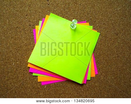 Colorful six post note on wood board