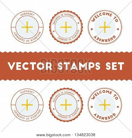 Channel Islander Flag Rubber Stamps Set. National Flags Grunge Stamps. Country Round Badges Collecti