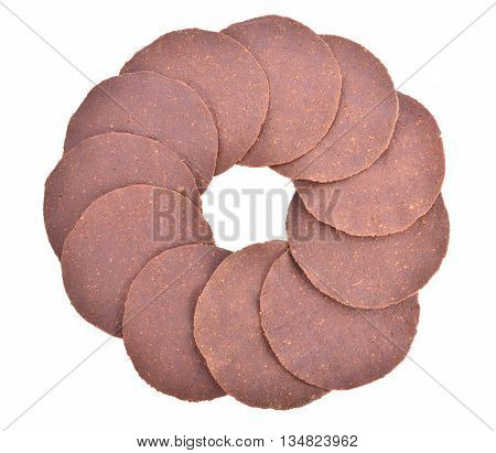 Natto pressed soybean fermented soybeans on white background.
