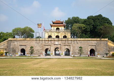 HANOI, VIETNAM - JANUARY 10, 2016: The Bastion with the main gate. The central citadel of Hanoi. Historical landmark of the Vietnam