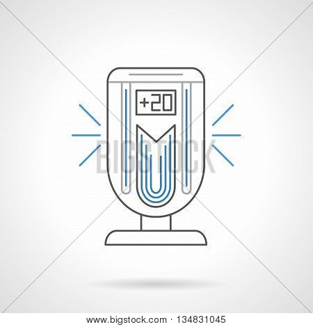 Portable climatic technics for home and office. Air ionizer. Equipment and appliances improving indoor air. Flat black and blue line vector icon.