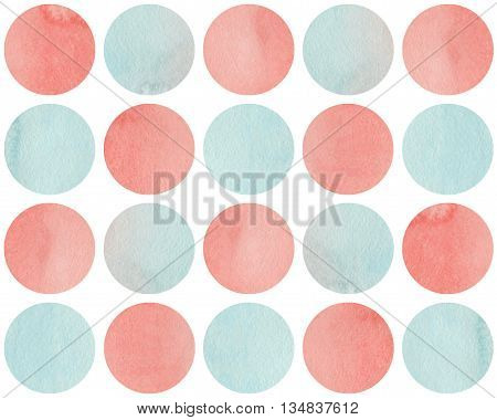 Watercolor Circles In Pink And Blue Color Isolated Over White.