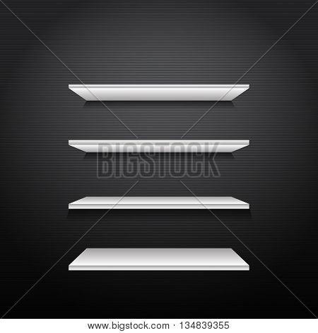 Gorizontal White Bookshelves On A Dark Walll With Lines Eps 10