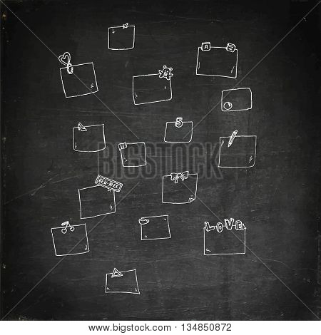 Stickers set. Hand drawn vector stock illustration. Chalk board drawing