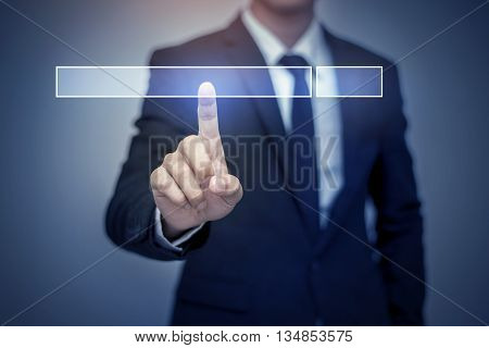 business man clicking internet search page on computer touch screen