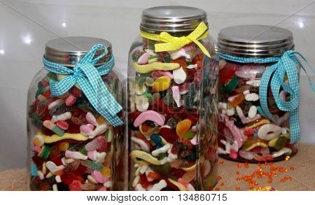 Abstract Sweets in sweet jars at a Wedding Reception England