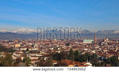 Vicenza, Italy, Panorama With Basilica Palladiana And The Cathedral