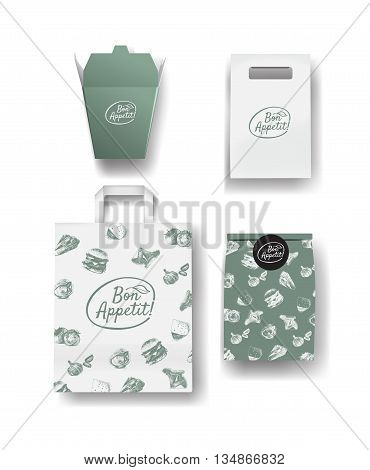 Vector restaurant cafe set: package and paper bags. Layout set of corporate identity.