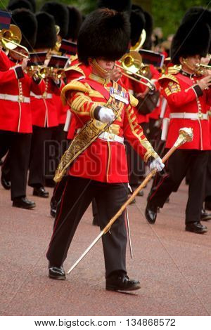 Marching Guards Band with Drum Major Trooping the Colour London England