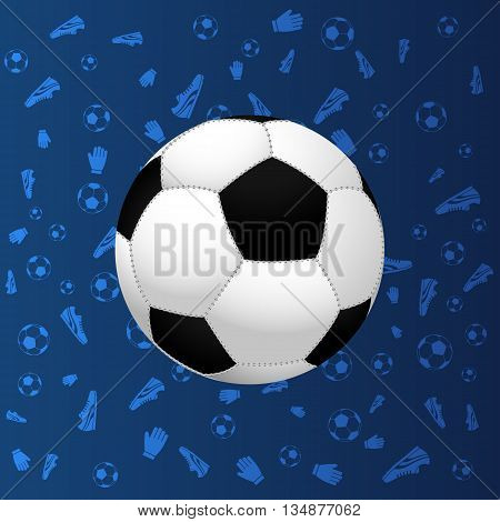 Football. Soccer. Soccer ball on blue gradient background with soccer related shapes. Soccer geometric pattern. Europe football championship. Europe soccer championship.