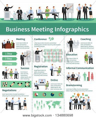 Business Meeting Infographic Set.Business Meeting  Information. Business Conference Flat Set. Business Meeting Vector Illustration.