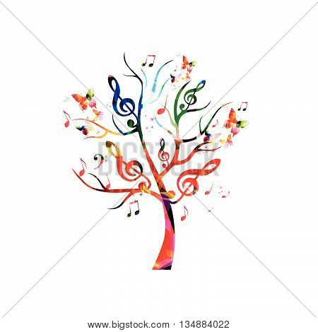Colorful music tree with music notes and butterflies