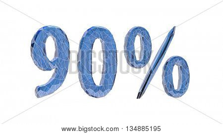 transparent crystal, number set, 9, nine, 0, zero, nil, percent,3d illustration